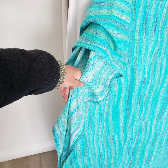 Woman Blue Green Multicolor Scoop Neck Long Dress - Picture 7 of 11